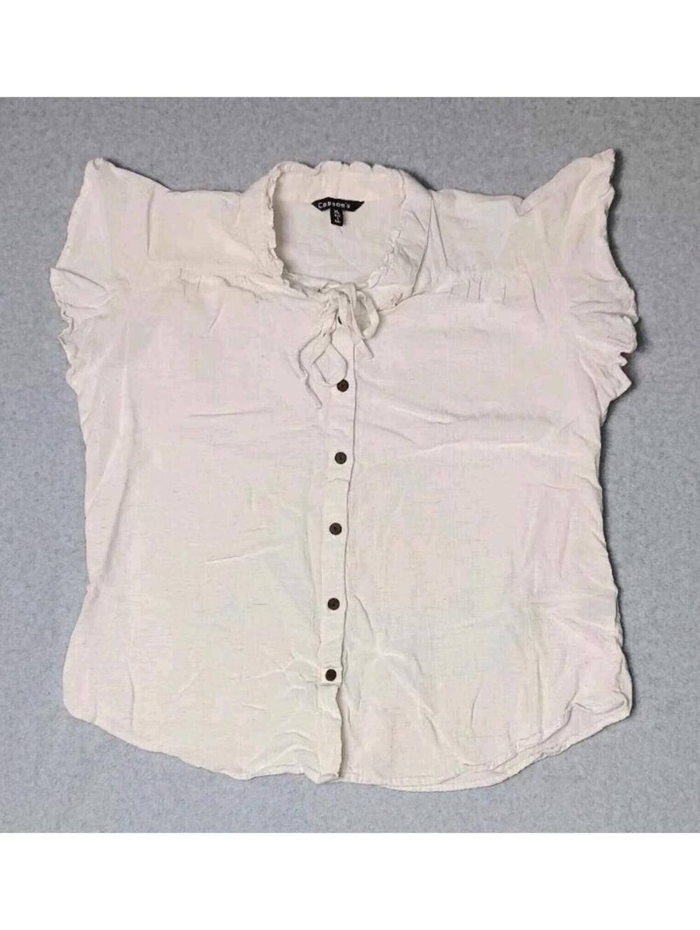 Cassee's Short Sleeve Blouse Womens Size XL Ivory Color Linen Blend Ruffled...